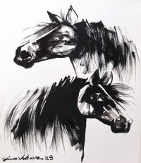 Mashkoor Raza, 24 x 30 Inch, Oil on Canvas, Horse Painting, AC-MR-620